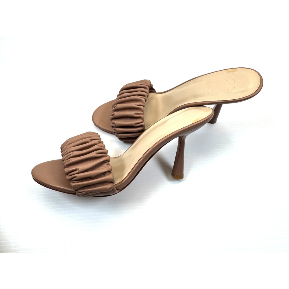 LPA Augstine Slip On Heels Women 8.5 NWOB Ruched Leather Mules Stiletto Beige - Picture 3 of 14